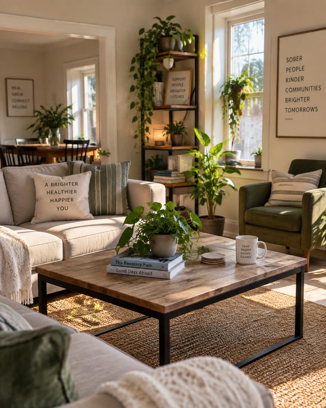 A sunlit, comfortable shared living room
